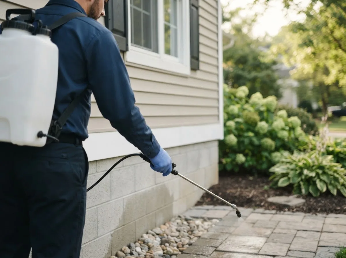 Pest control technician inspecting a home in Woodrow, CO